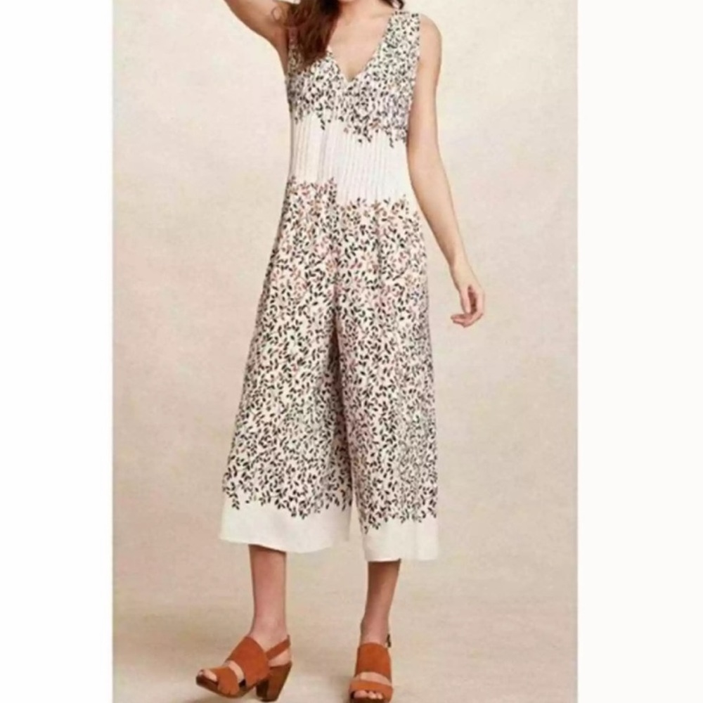 Anthropologie Elevenses Kora Arboreta Floral Leaf Wide Leg Jumpsuit